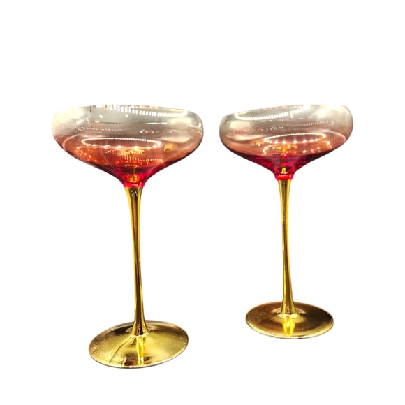 Handcrafted Red and Dipped Gold Stem Cocktail Coupe - Picture 2 of 2